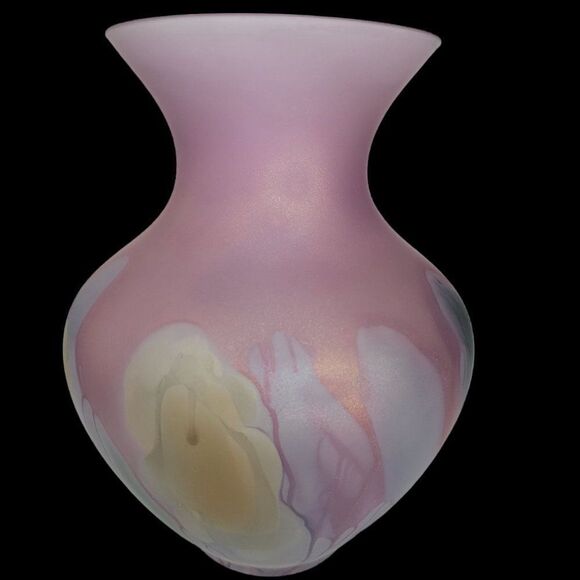 Vintage Nouveau Art Glass Hand Painted Vase by Rueven - Picture 3 of 10